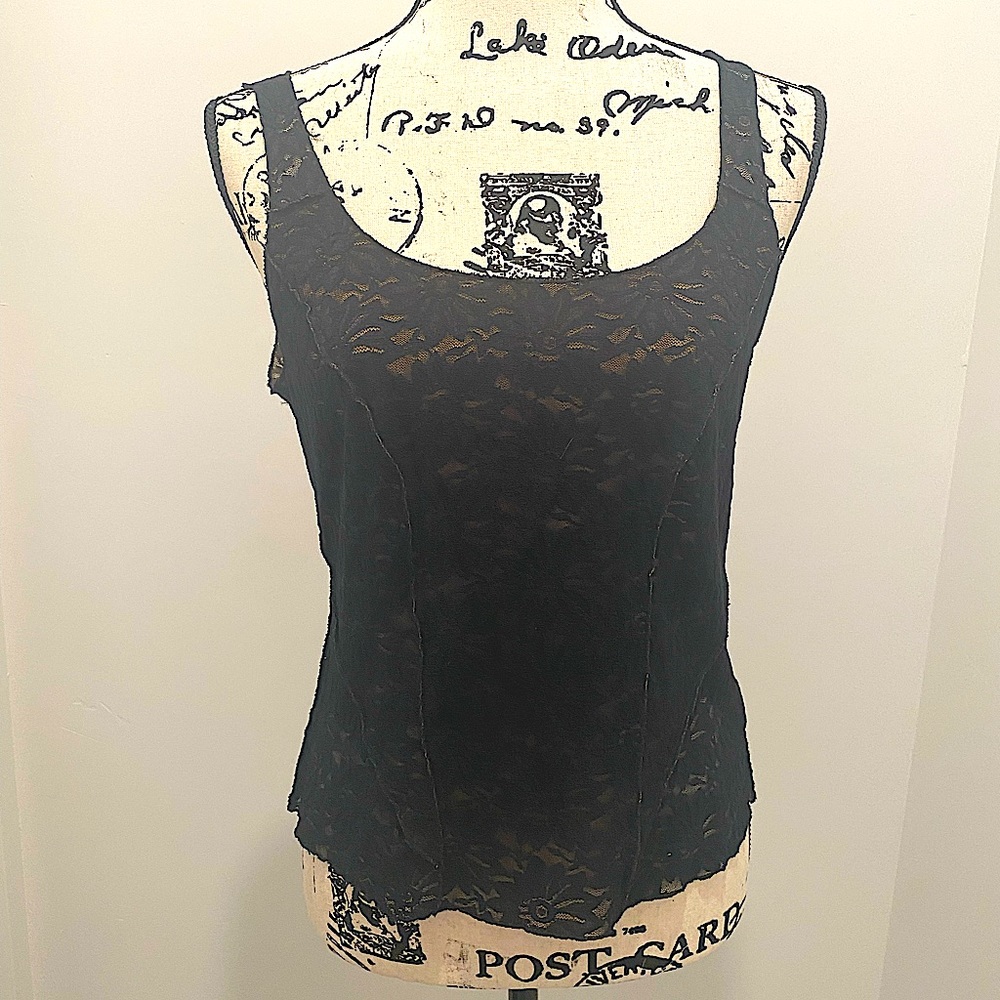 3 PIECE NICOLE MILLER TOPS VINTAGE. SIZE L. 2 CAMISOLE TOPS & 1 LACE COVER.